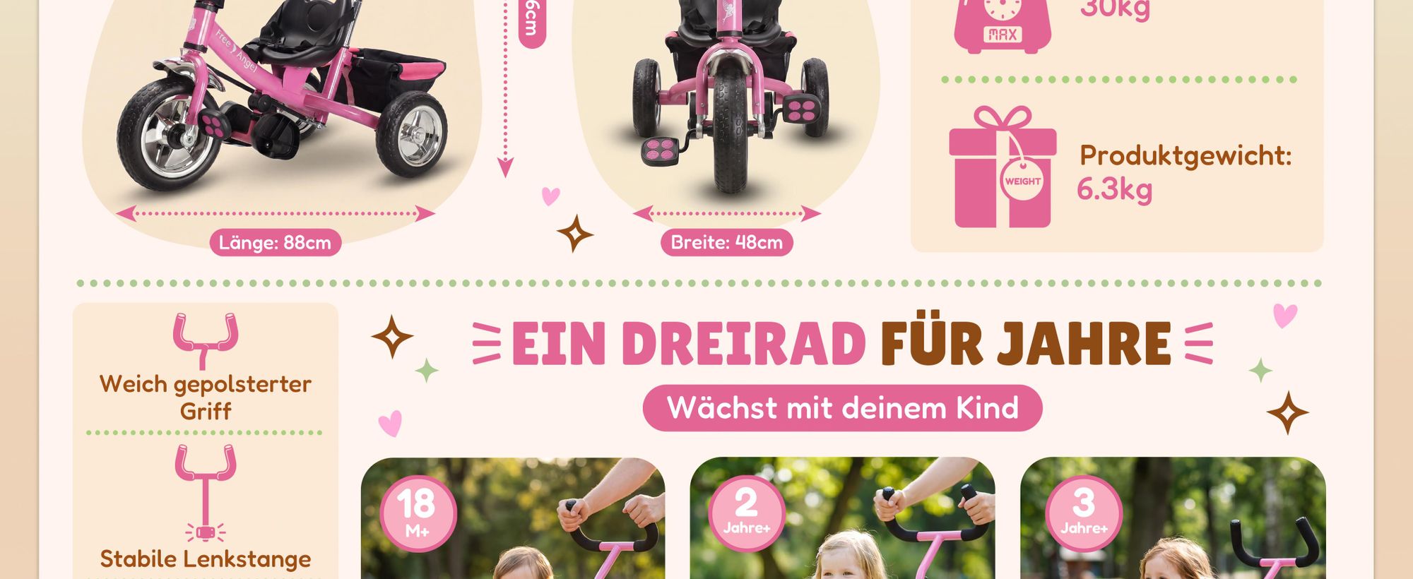SPIELWERK Dreirad ab 1 Jahr Rosa