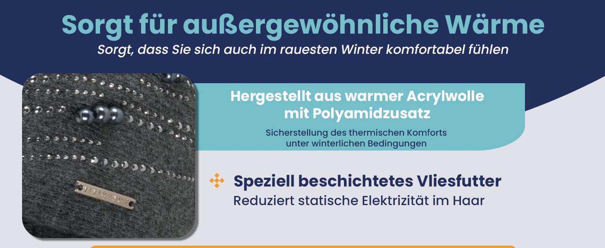 Vivisence Damen mütze verziert Universalgröße - Elegante Beanie für Frauen Wintermütze Strickmützen herbst Wollmütze warme Kopfbedeckung - Dunkelgrau