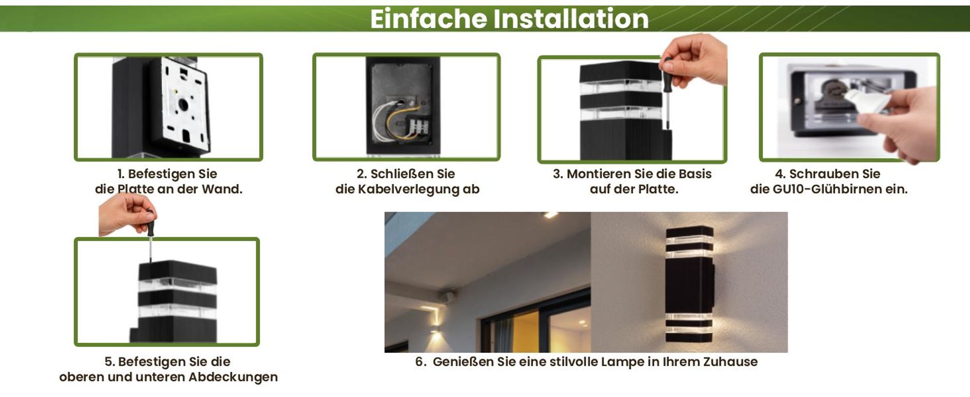 LUMILED Außenwandleuchte Wandlampe aussen Außenleuchte Wand GU10 Fassung Außenbeleuchtung Wandleuchte Gartenleuchte Terrasse Haus Fassade IP44 schwarz