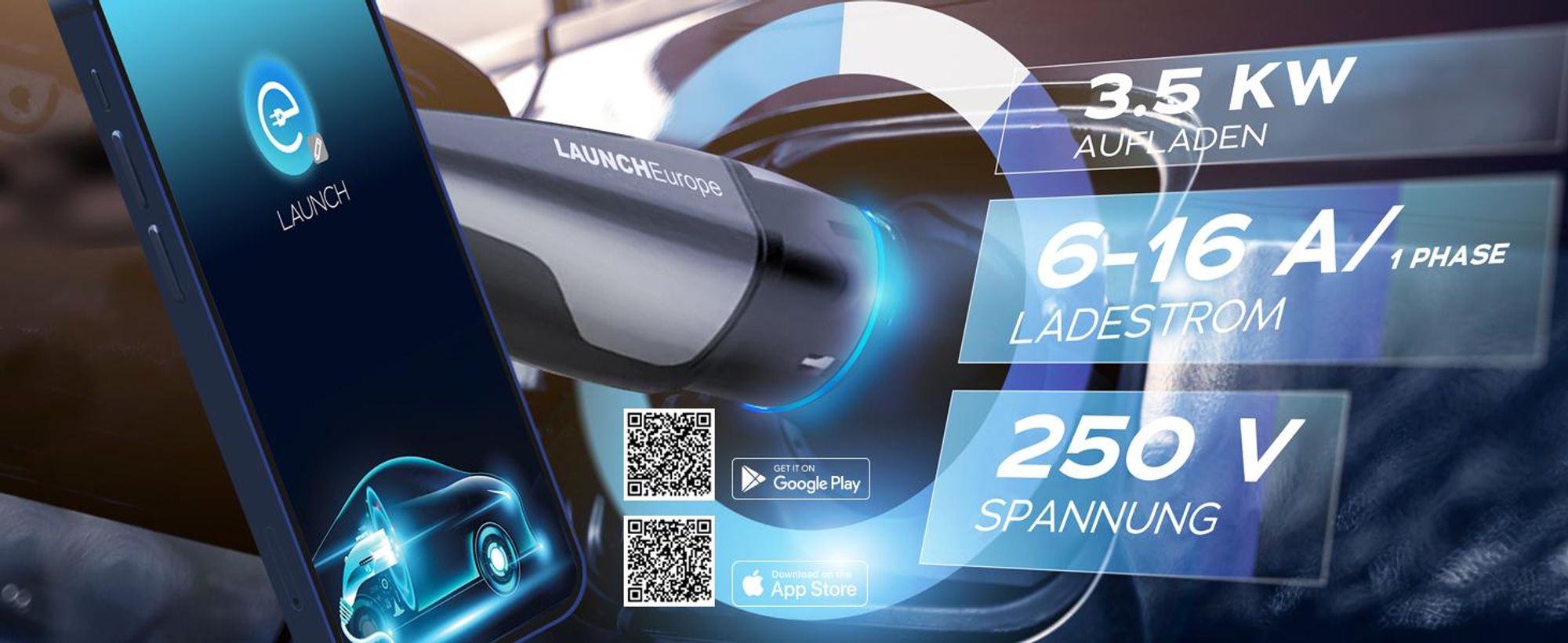 LAUNCH Tragbares Elektroauto-Ladegerät 3,68 kW 16A 3-phasig Typ 2 - 7m Kabel mit Schuko-Stecker,250V,mit 0-12h verzögertes Laden