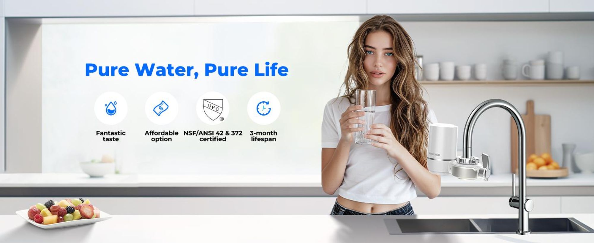 Waterdrop Wasserfilter für Wasserhahn, Leitungswasserfilter, Entfernt Chlor, Schwermetalle und Schlechten Geschmack (1 Filter Enthalten) WD-FC-01