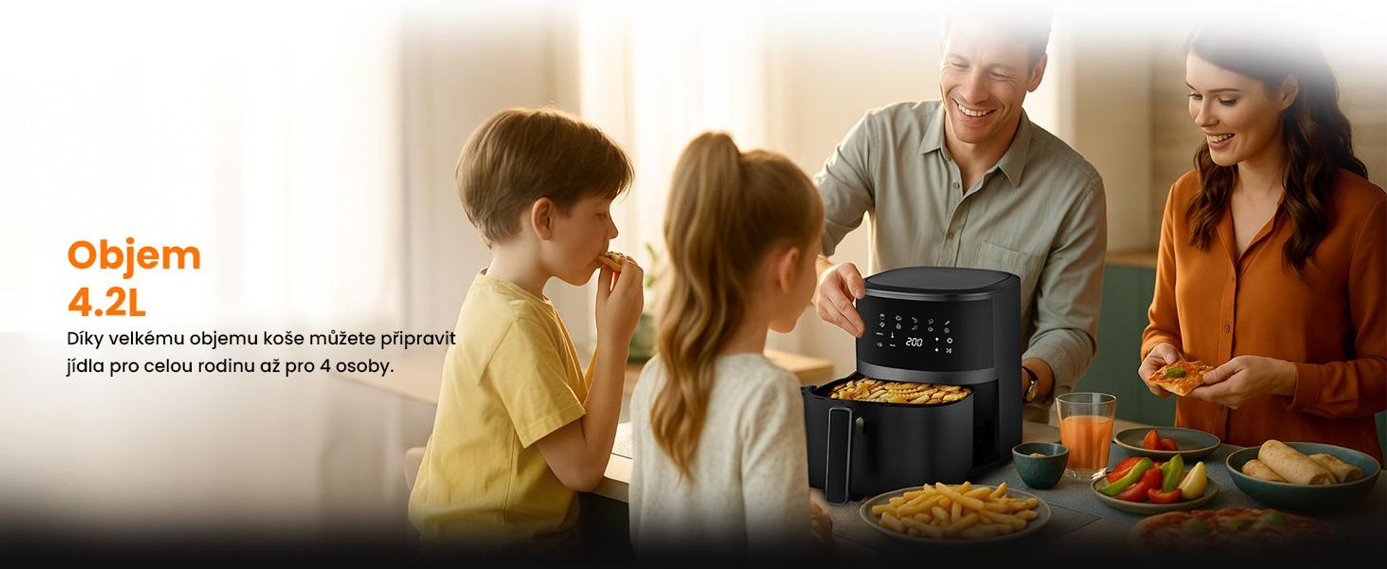 Extralink Air Fryer 4,2 l, horkovzdušná fritéza, 1300 W, dotykový displej, černá