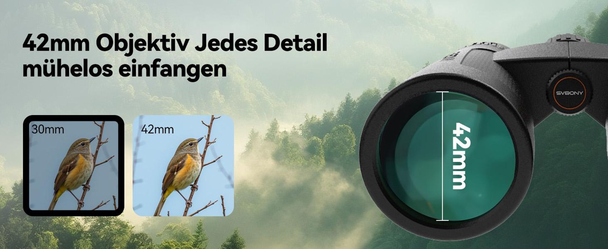 Svbony SV202 Upgraded 8x42 ED Fernglas, BAK4 Prisma, FMC, IPX7, Phasenkorrektur, Dielektrische Prismenbeschichtung, Weitwinkel, für Vogelbeobachtung