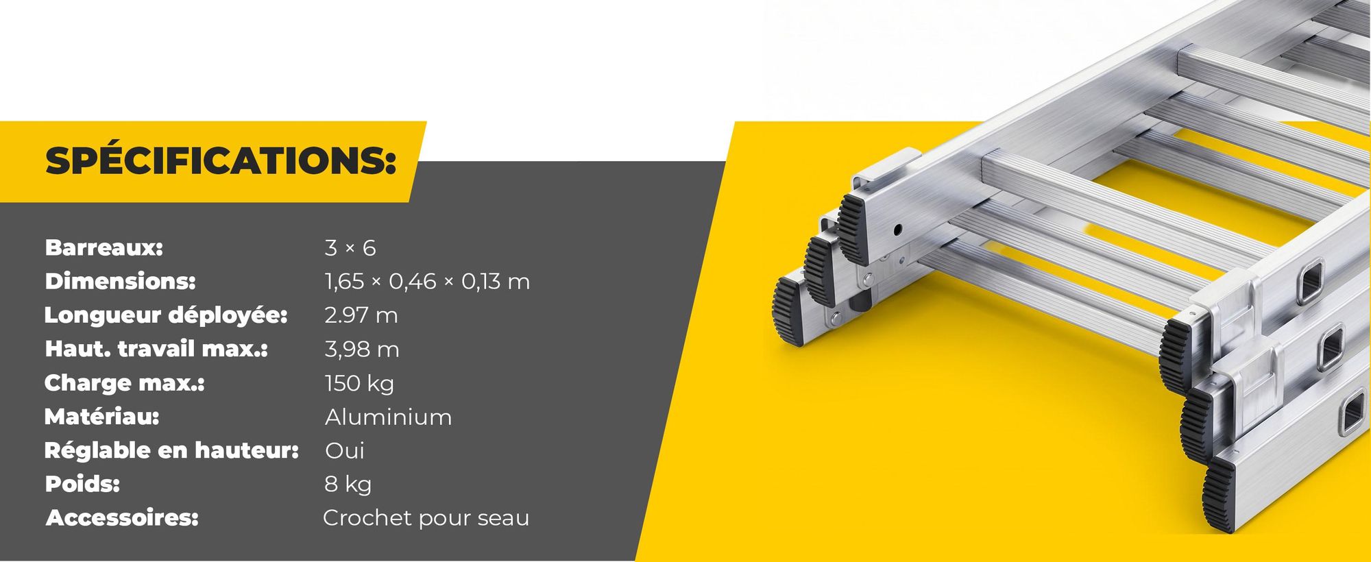 Drabest | échelle - escabeau 3x6 marches - escabeau pliable - capacité de charge 150kg - échelle en aluminium - escabeau d'escalier