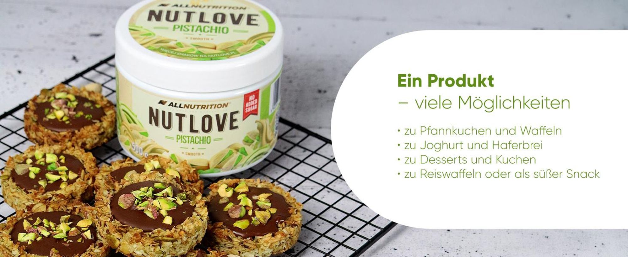 ALLNUTRITION Nutlove Pistachio 500g Pistaziencreme ohne Zucker Zuckerfreie Ohne Palmöl Pistazienaufstrich Pistazie