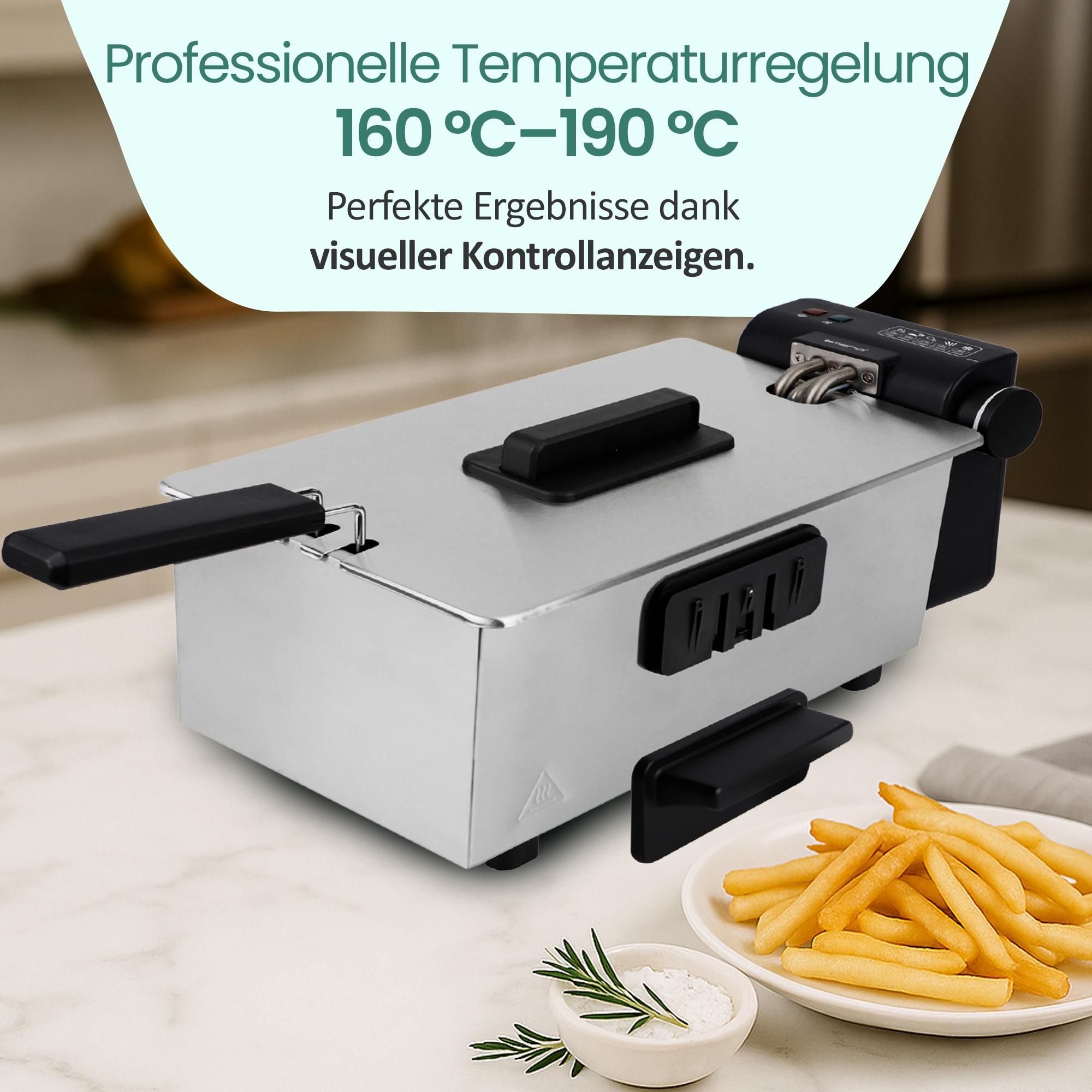 Emerio Fritteuse 3 Liter – einstellbarer Thermostat – Kaltzone – Frittiergerät DF-132653 – Edelstahl - 2000 W