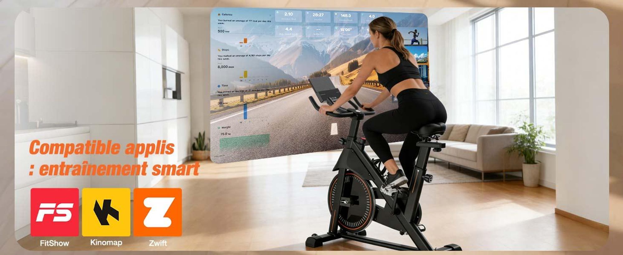 DH FitLife Vélo d’appartement ergomètre magnétique, silencieux, capteur de pouls, compatible avec apps, moniteur et nouveau guidon