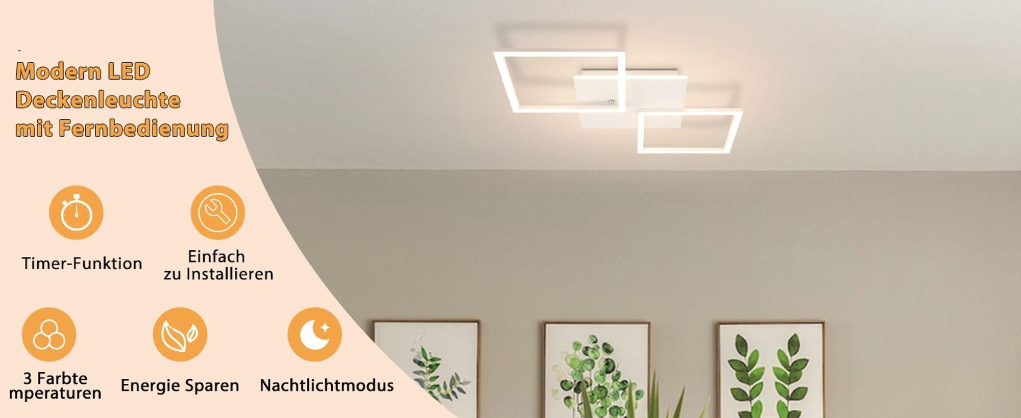 ZMH Deckenleuchte LED Deckenlampe Schlafzimmer 32W Küchenlampe Dimmbar Wohnzimmerlampe mit Fernbedienung Modern Design Flurlampe Weiß Schlafzimmerlampe Quadratisch Deckenlampen für Büro Kinderzimmer