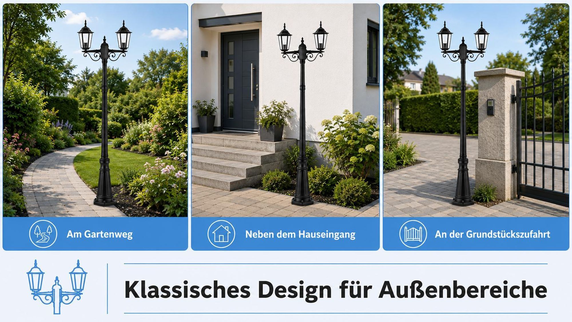 MasterLED Mastleuchte Kandelaber Victoria 2-flammig 2xE27 238 cm Schwarz IP44