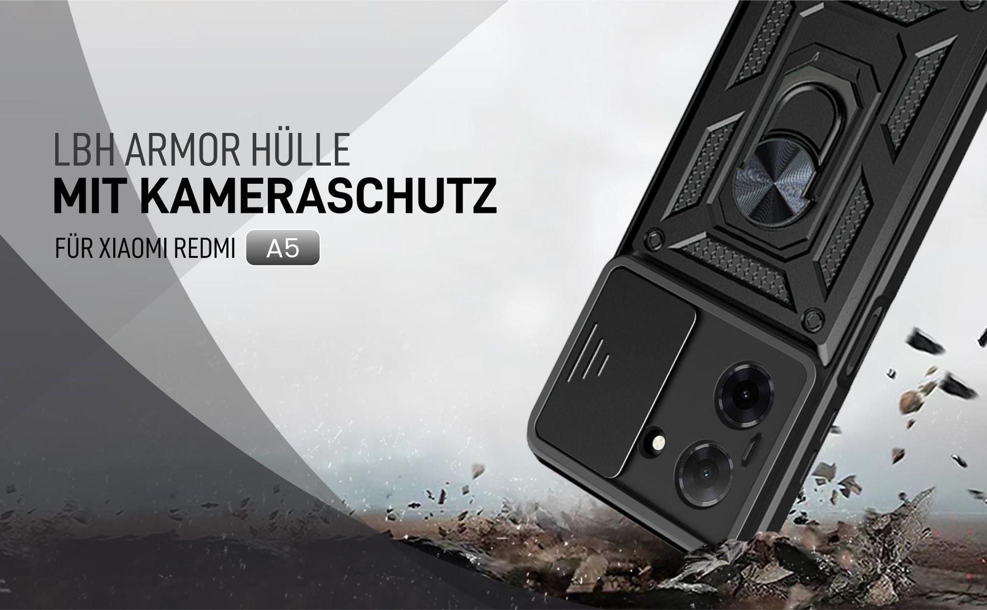 Schwarze Outdoorhülle mit Kameraschutz für Xiaomi Redmi A5
