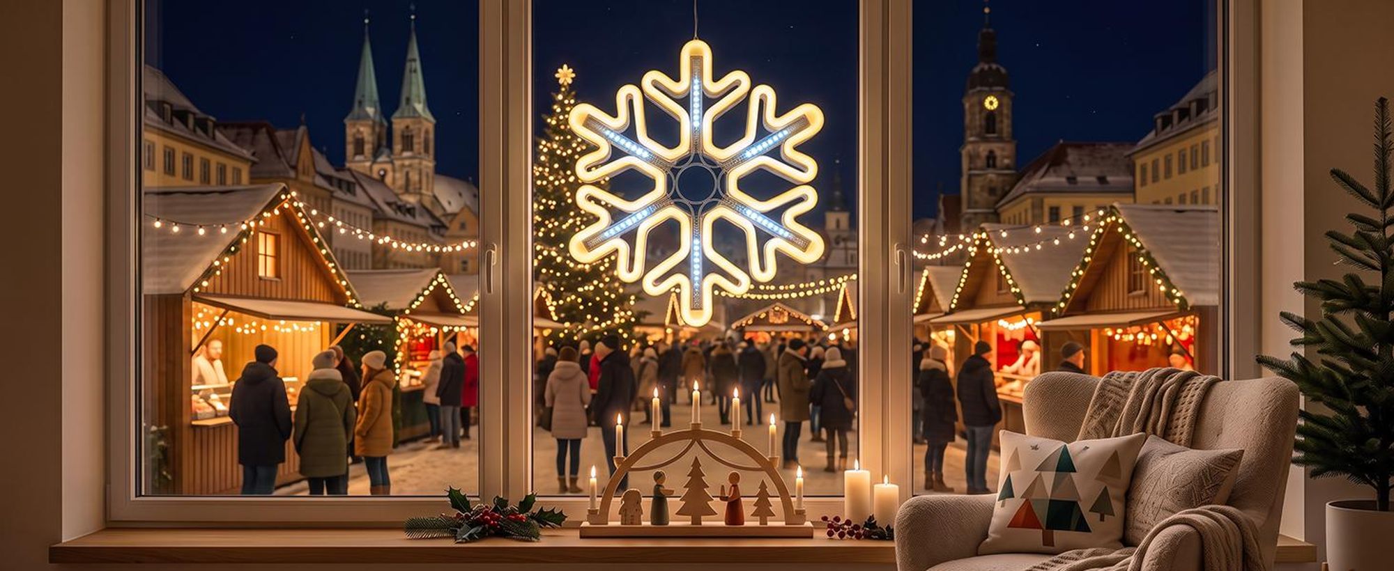 SALCAR 40 cm LED Schneeflocke Deko, 420 LEDs, Innen & Außen Fensterlicht, hängende Weihnachtsdeko, Fenster Deko, Weihnachtsbeleuchtung Garten Party
