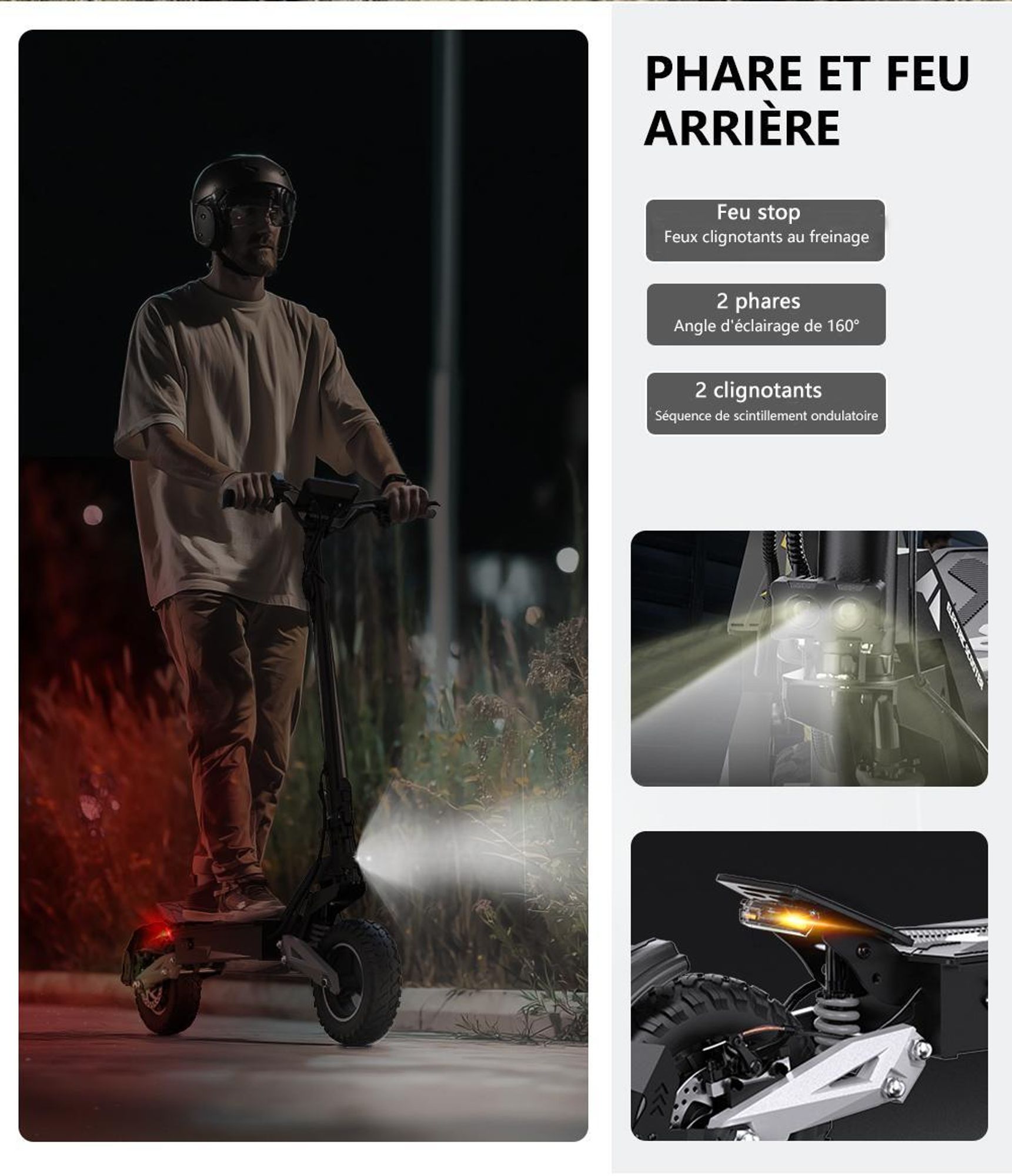 Trottinette Électrique OOTD T10 - Batterie 48V13.5AH 11" Pouces Roues Freins à Disque - Noir Gris