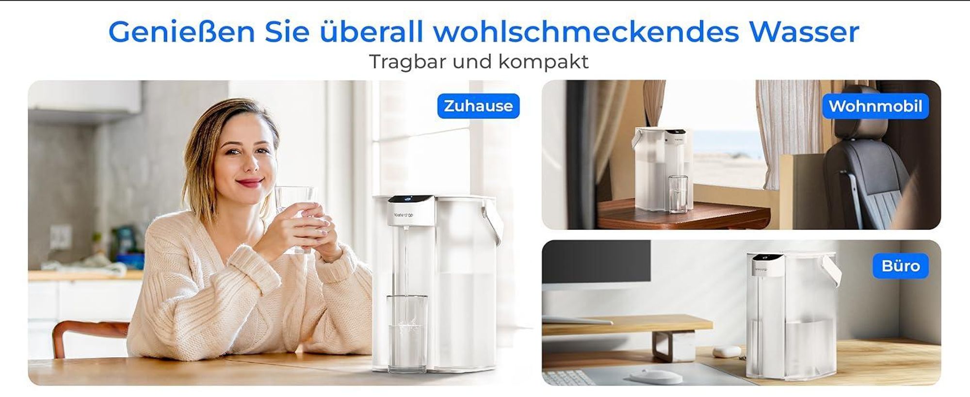 Waterdrop Instant Eletric Wasserfilter Kanne, 3.5L 3 Monate Wasserfilter Outdoor Trinkwasser System, Weiß (mit 4 757 Liter Filter)