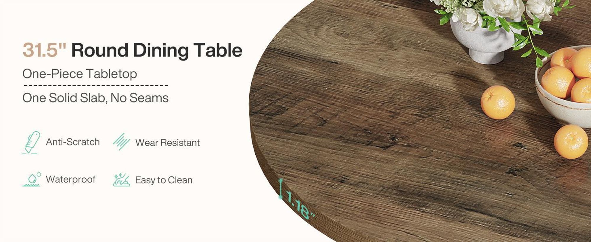 Tribesigns Tavolo da pranzo rotondo per 2-4 persone, 80 cm, tavolo da cucina rustico in legno in stile country, ideale per sala da pranzo, soggiorno, marrone rustico