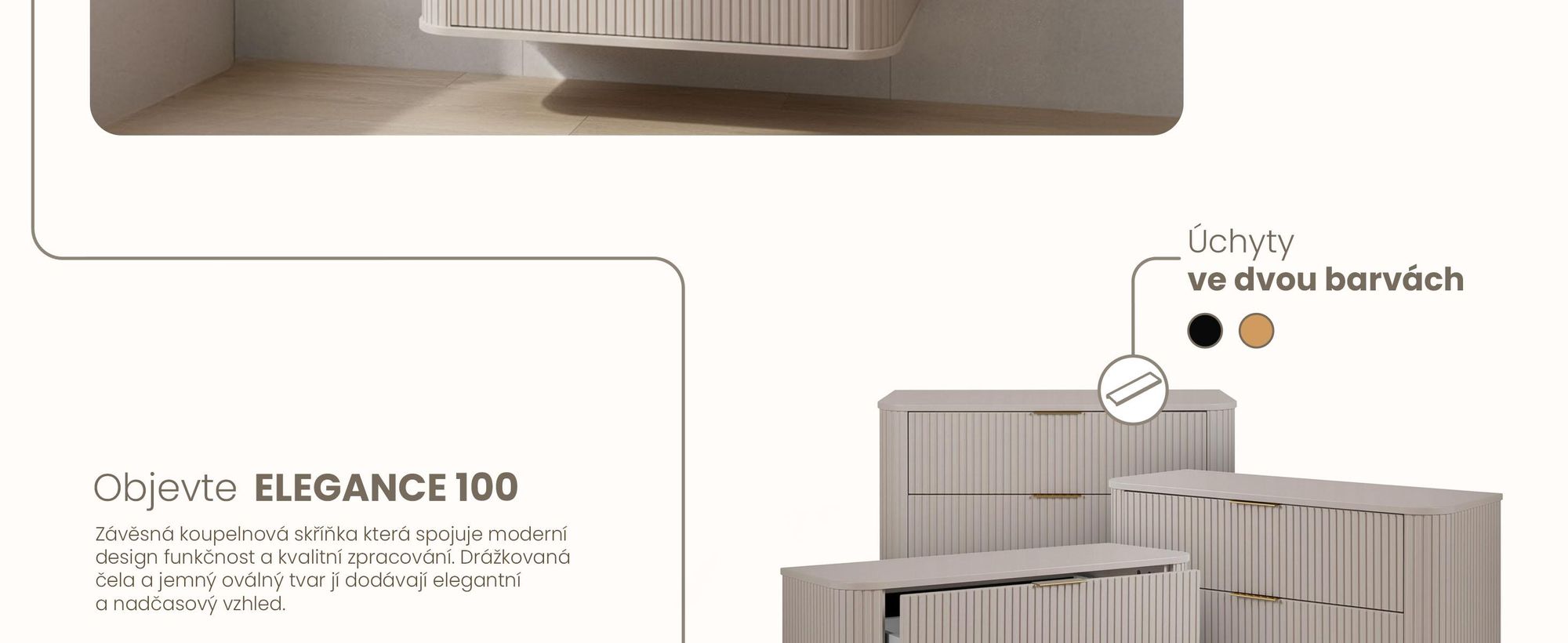 Koupelnová Skříňka 100 CM Béžový Mat MDF 2 Zásuvky