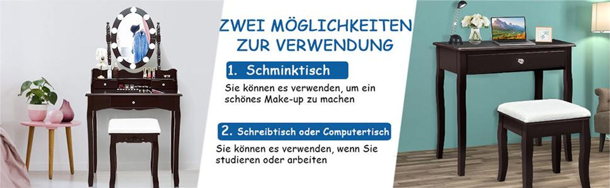 COSTWAY Schminktisch mit Hocker, 360° drehbarem Spiegel, 10 dimmbaren LED-Birnen & abnehmbarer Oberteil, Frisiertisch, Kosmetiktisch 75x40x146cm Weiß