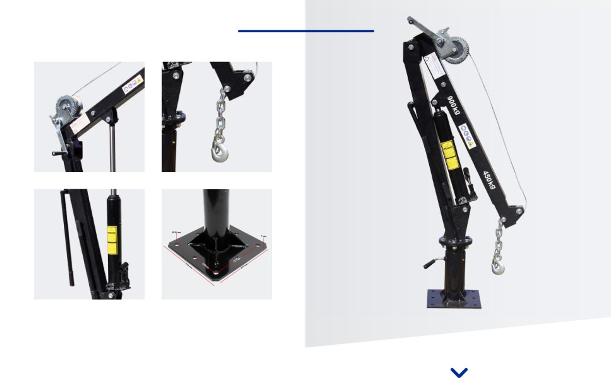 Wiltec Pickup Kran Ladekran 1800 mm Höhe, 900 kg Traglast und 360° Drehkranz, Seilwinde, massiver Standfuß zur Bodenmontage, Werkstattkran