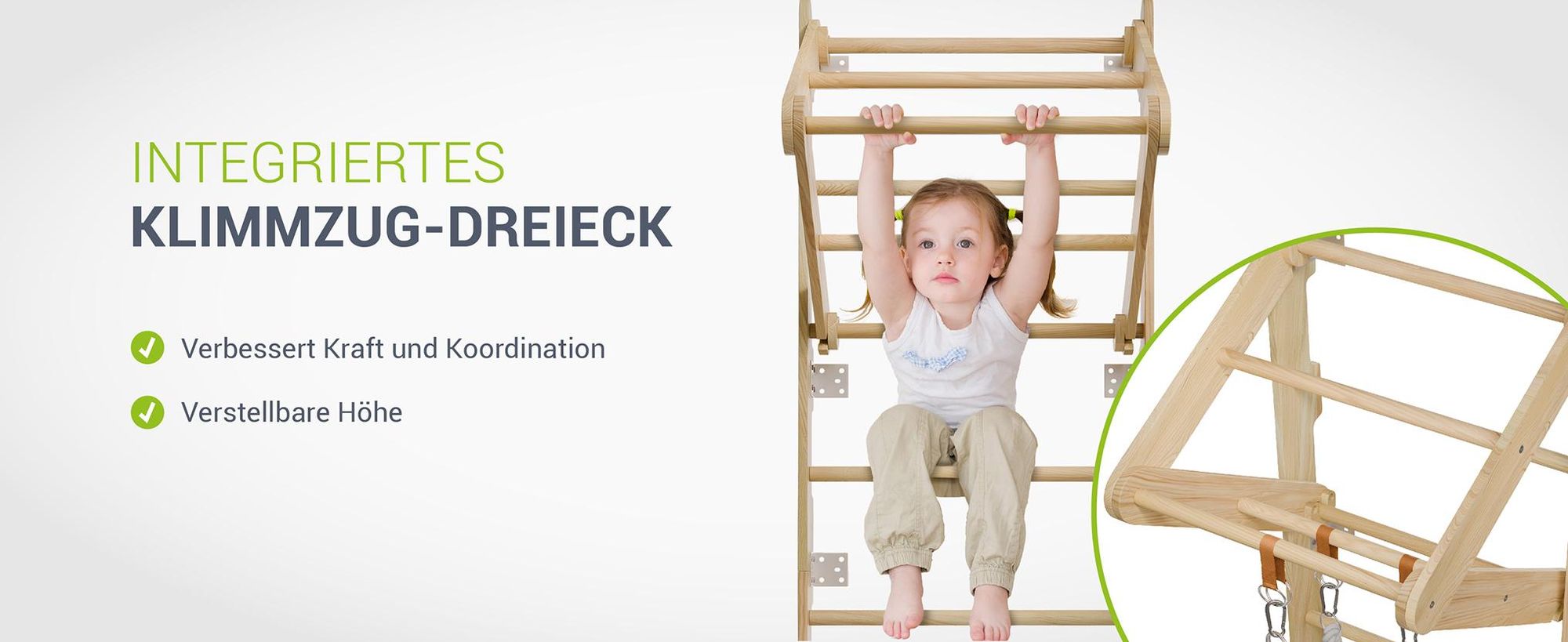 Juskys Sprossenwand für Kinder - Indoor Klettergerüst mit Turnringen und Strickleiter