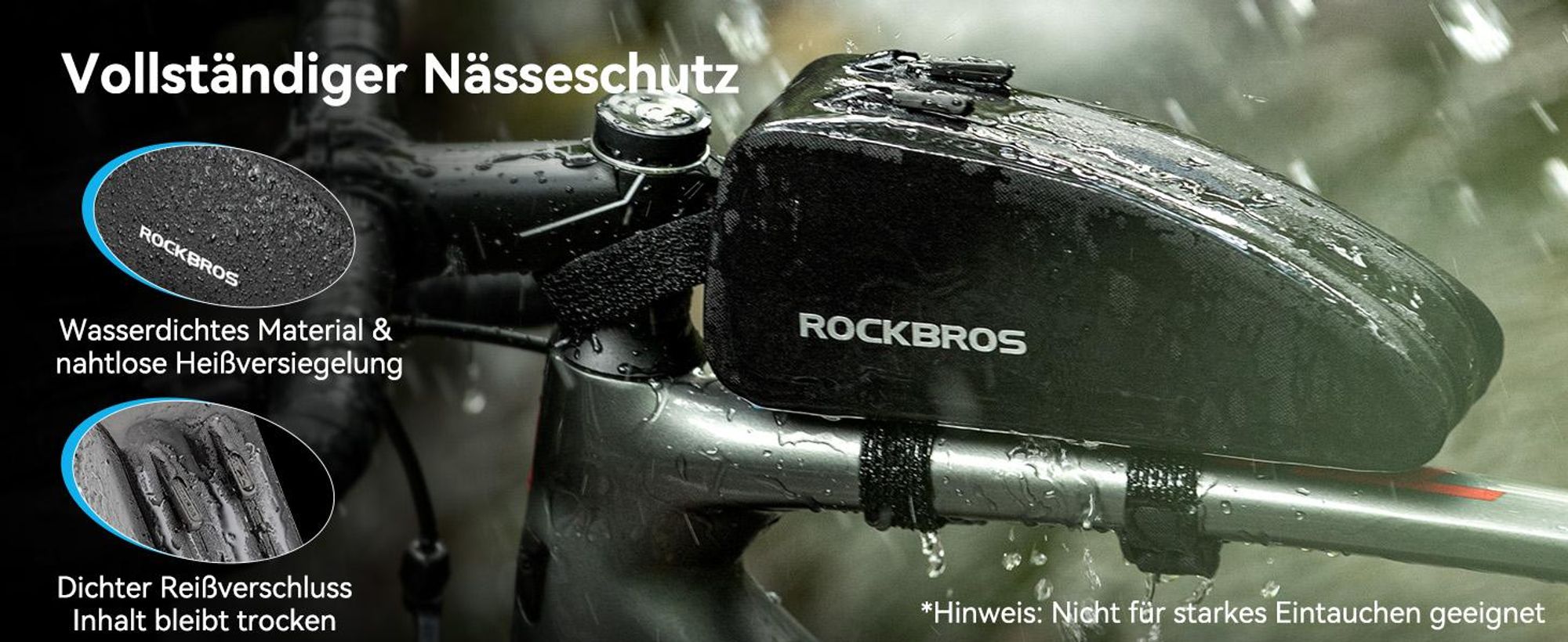 ROCKBROS Fahrrad Rahmentasche Wasserdichte Oberrohrtasche für MTB Rennrad 1.6L