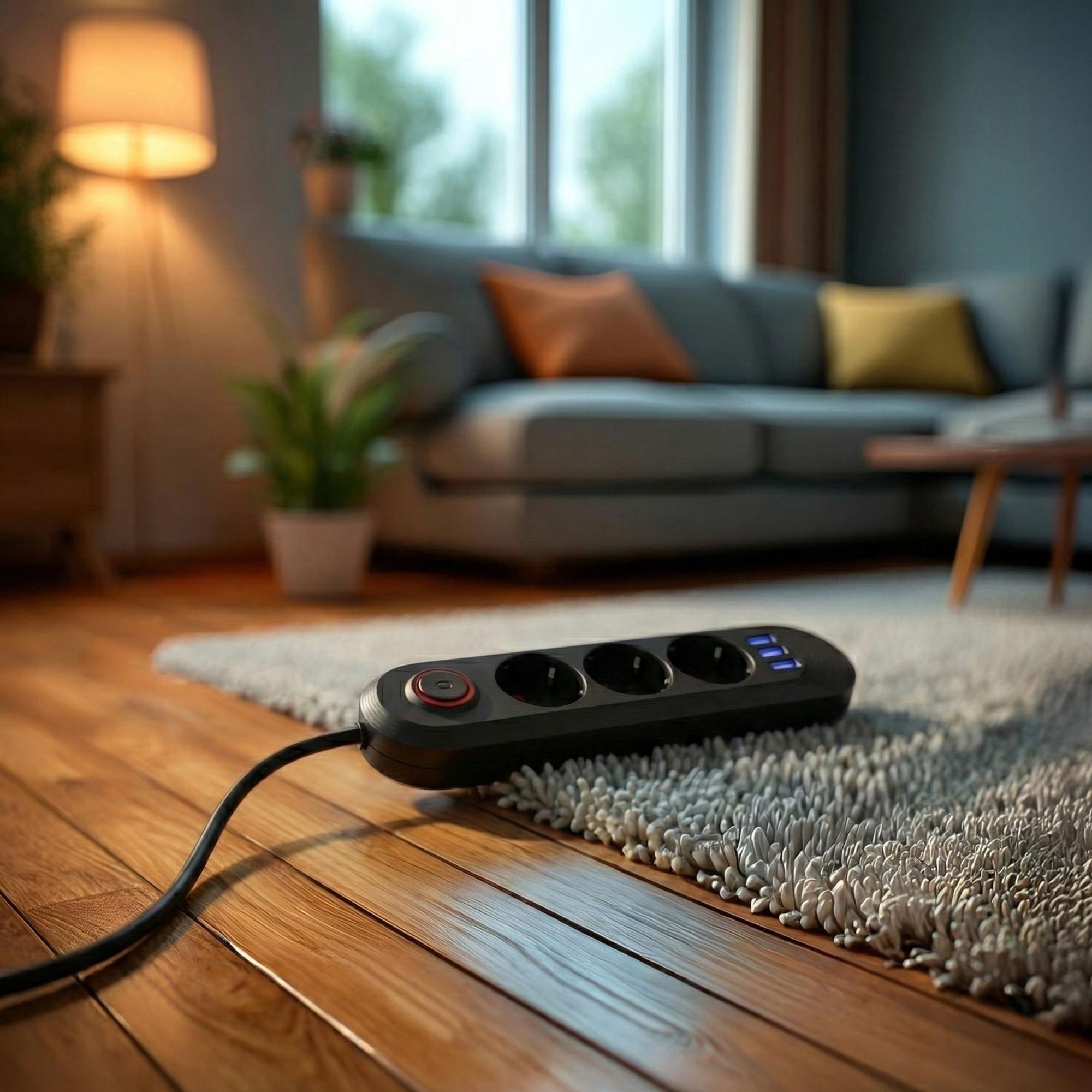 Maclean Steckdosenleiste 3-Steckdosen-Verlängerungskabel + 3xUSB 110-240V AC 50/60Hz 2,1A max 2500W 1,5m schwarz MCE394 B