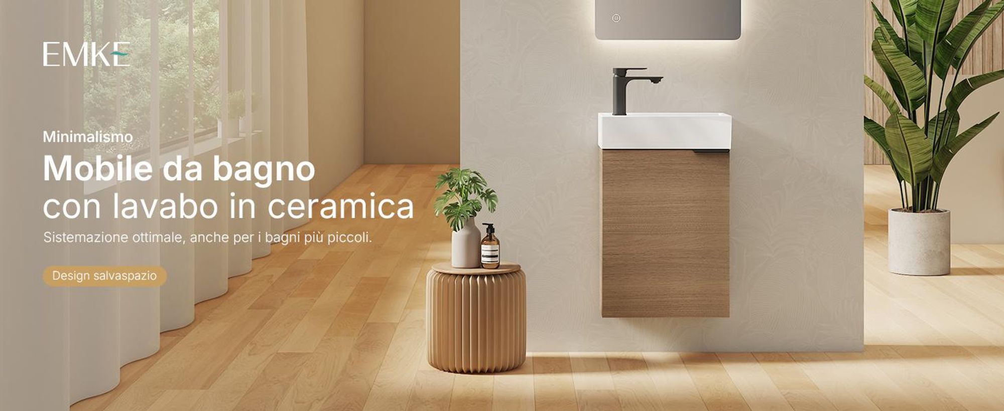 Set lavabo EMKE Mobiletto con lavabo in ceramica 417×240×646 mm sospeso, chiusura soft-close, rovere Sonoma