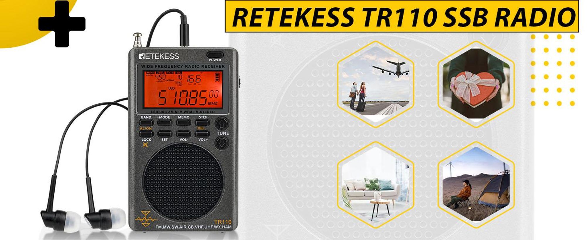 Retekess TR110 Tragbares Digitalradio, Kurzwellen BBS Funktion, FM MW Air Band Weltweiter, Sleep-Timer, externe Antenne, für Ausflüge im Freien