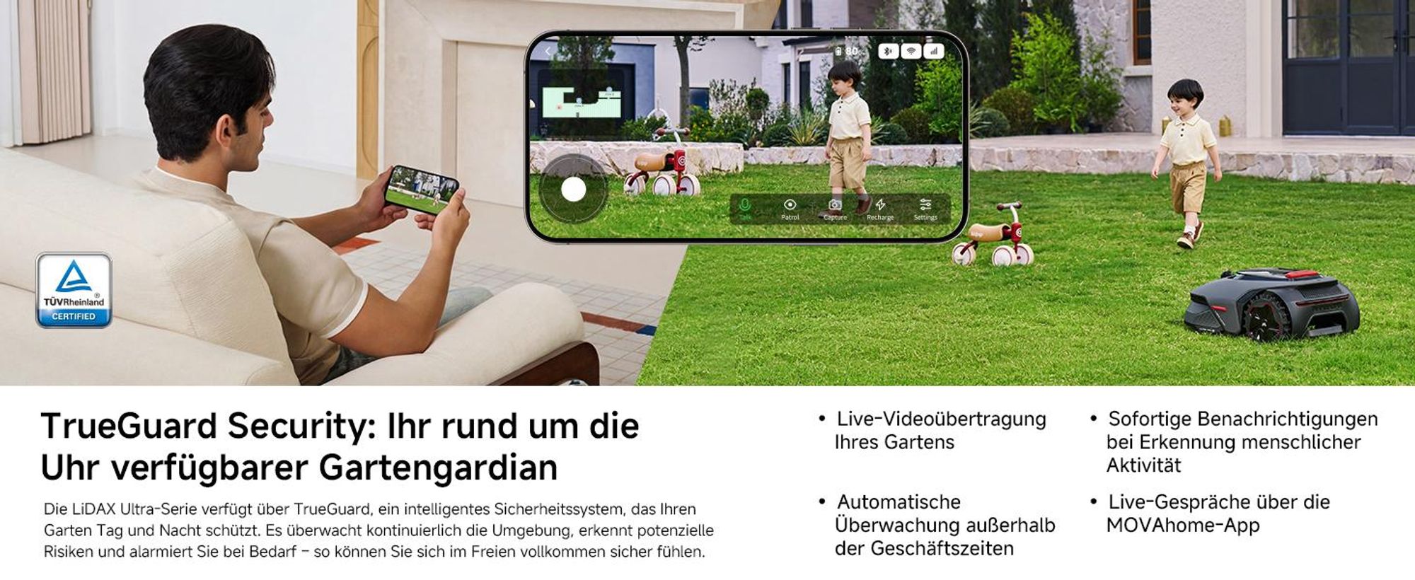 MOVA LiDAX Ultra 1200 Mähroboter – RTK, 3D-LiDAR & AI Vision 360°, Automatische Kartenerstellung, 5 cm Kantenschnitt