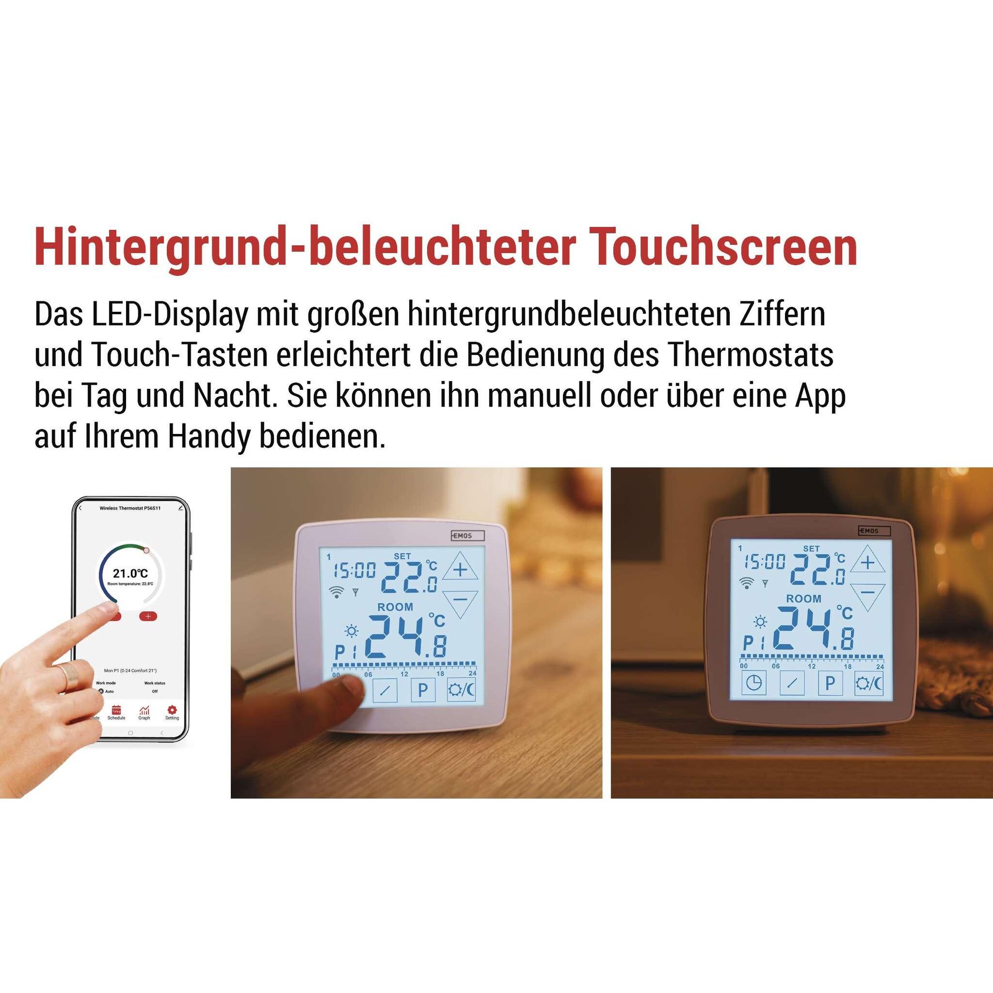 EMOS GoSmart Thermostat mit App, WiFi, OpenTherm, tragbare Steuereinheit mit Touch-Bedienung, Tuya, Smart Life, Google und Alexa kompatibel, P56S11