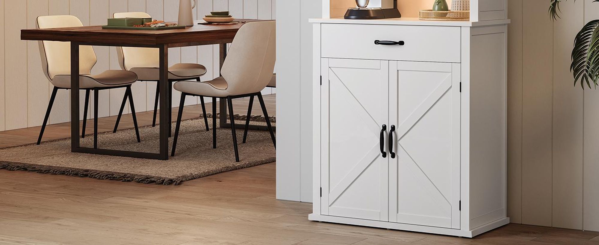 VASAGLE Sideboard mit Beleuchtung und Ladestation, Küchenschrank, Aufbewahrungsschrank, mit Türen und Schubladen, 39,5 x 80,4 x 180,6 cm
