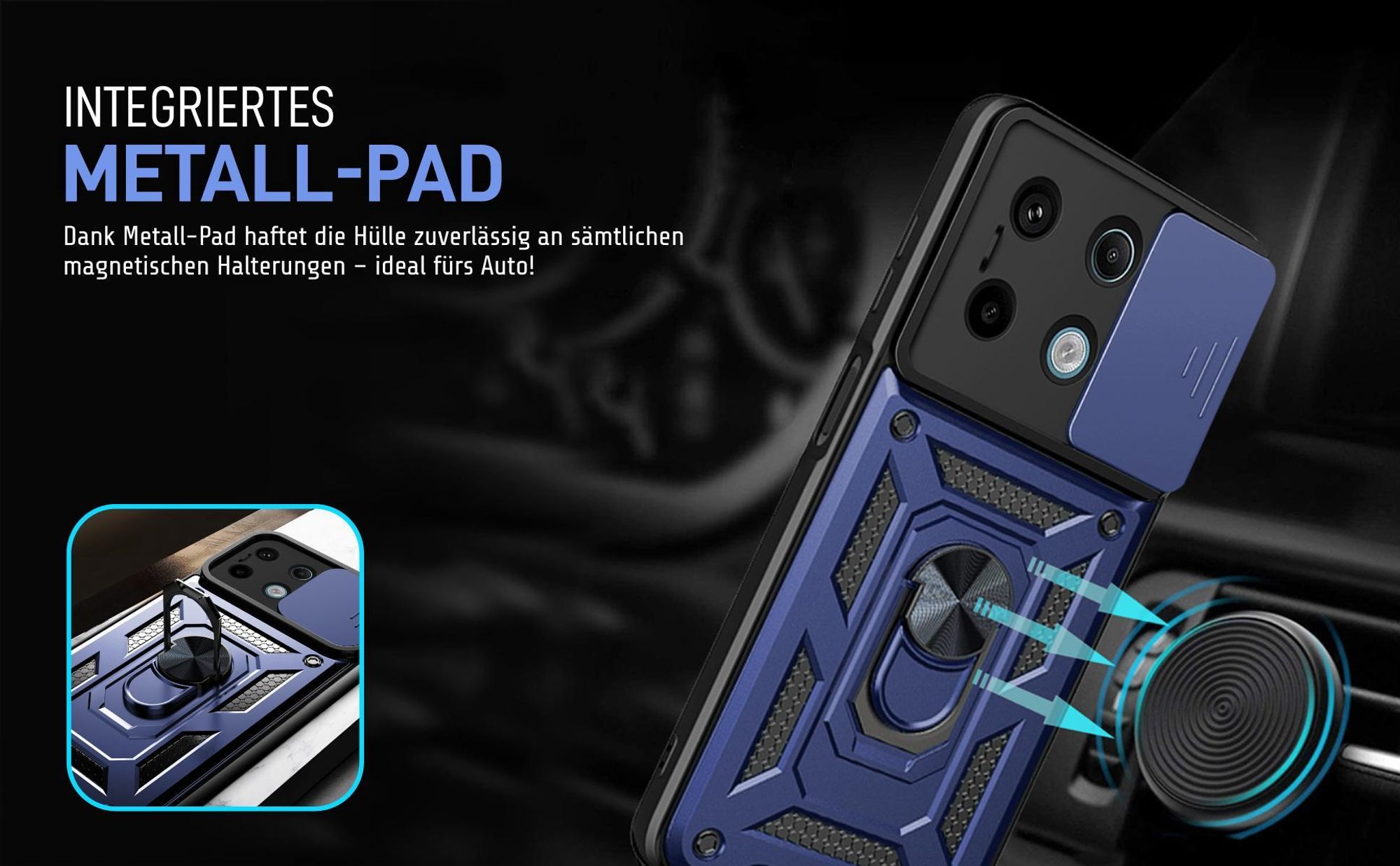 Bumper für Xiaomi Redmi Note 13 Pro 5G in Blau mit Metallplatte