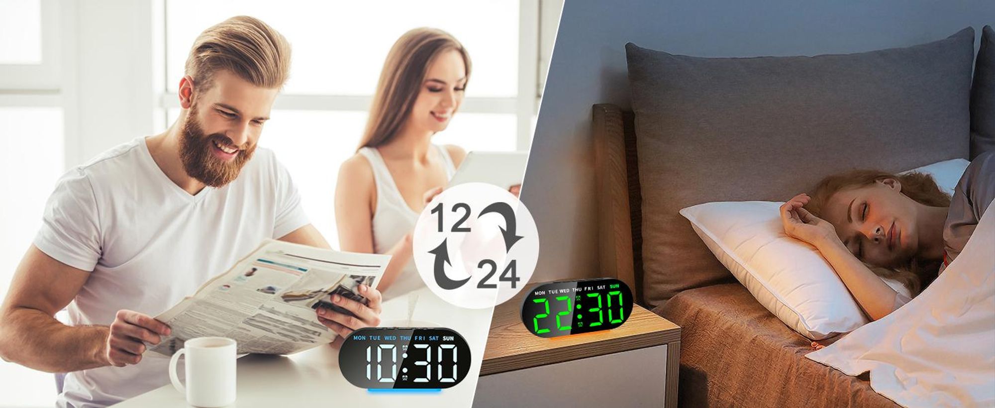 Digitaler Wecker, LED Wecker, Digitalwecker, Doppelwecker, Nachtlicht, Einstellbarer Helligkeit, USB oder Batteriebetrieb