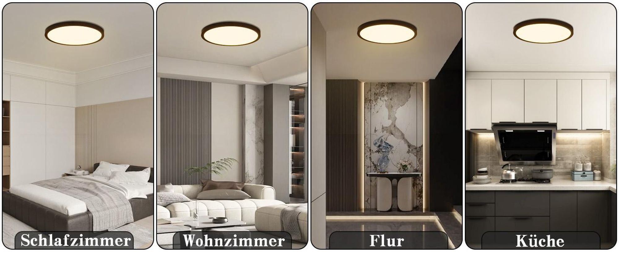 ZMH LED plafondlamp, zwart, plat model, 8W, 3000K (warm wit), 17cm. Kleine plafondverlichting voor keuken en hal