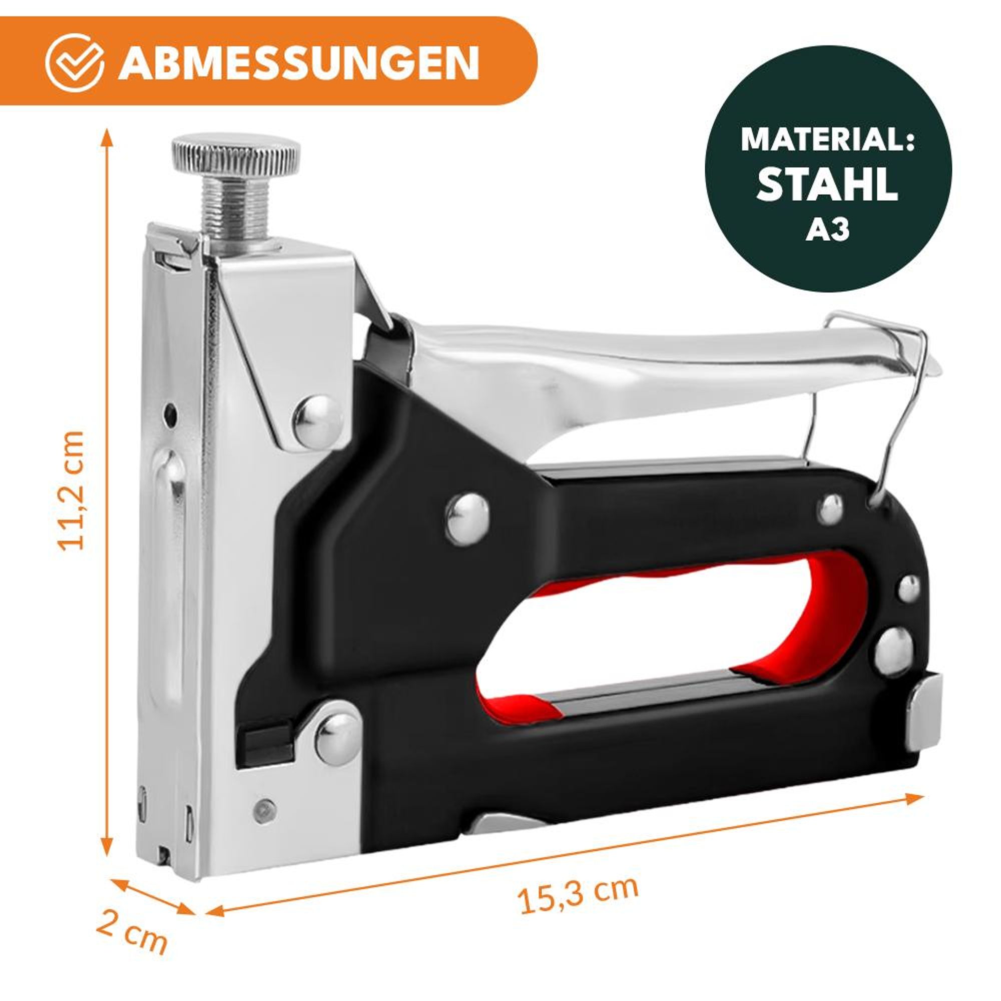KRUMAD Handtacker Profi, Tackerpistole mit einstellbarer Schlagkraft, kompatibel mit D U T Klammern, robustes Stahlgehäuse