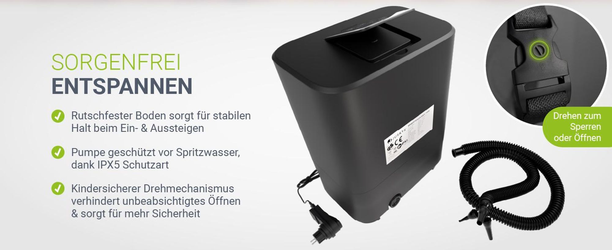 Juskys® Whirlpool SpaLuxe inkl. LED-Beleuchtung Grau/Blau - 3000W, 130 Düsen, aufblasbar