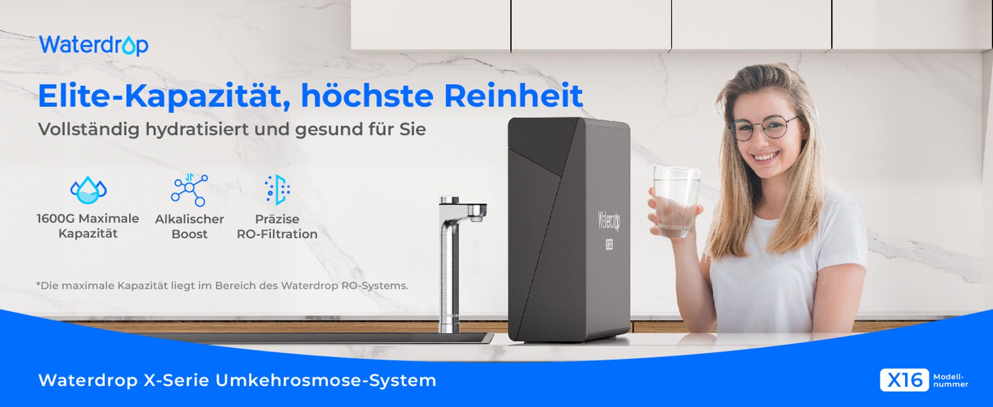 Waterdrop X16 Umkehrosmose System, NSF/ANSI 58&372 , 1600 GPD Untertisch Wasserfiltersystem, 11-stufige Filtration