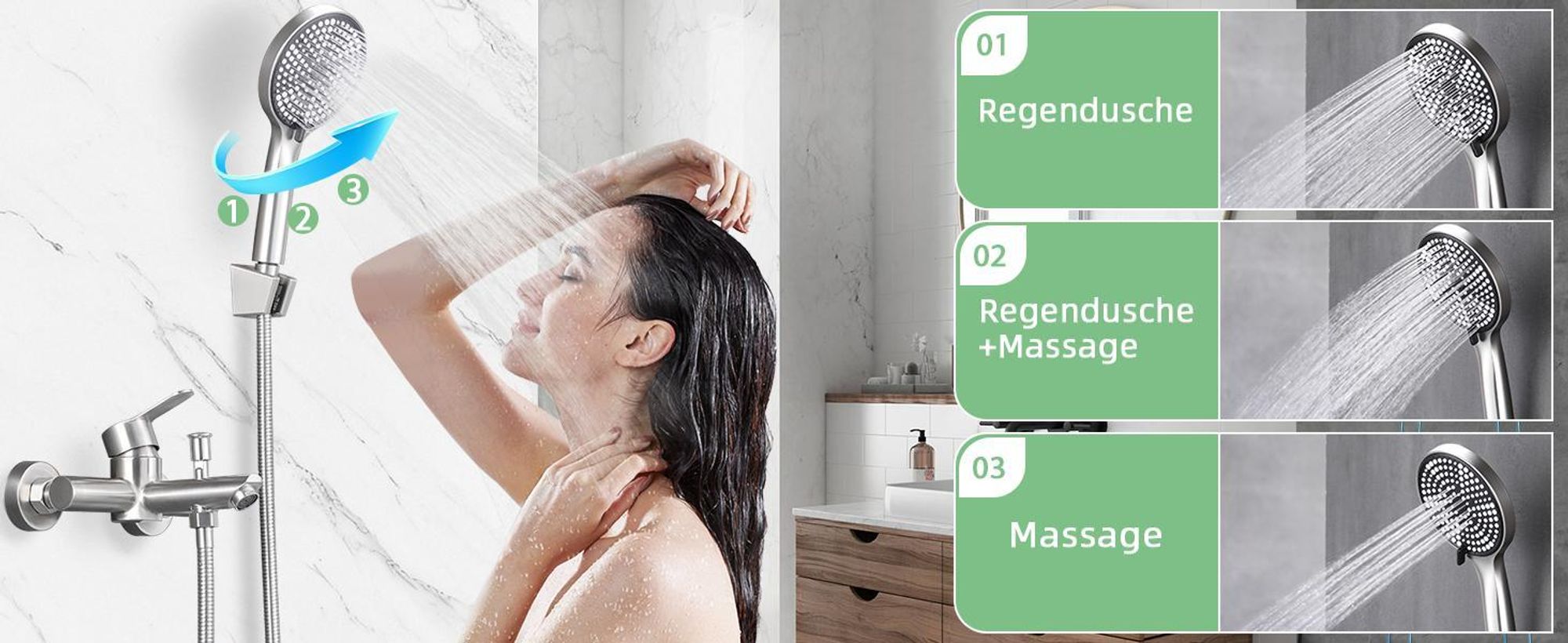 ZMH Badewannenarmatur mit Handbrause 3 Funktionen  Klassisch Set Badewannen Amaturen für Badewanne Bad