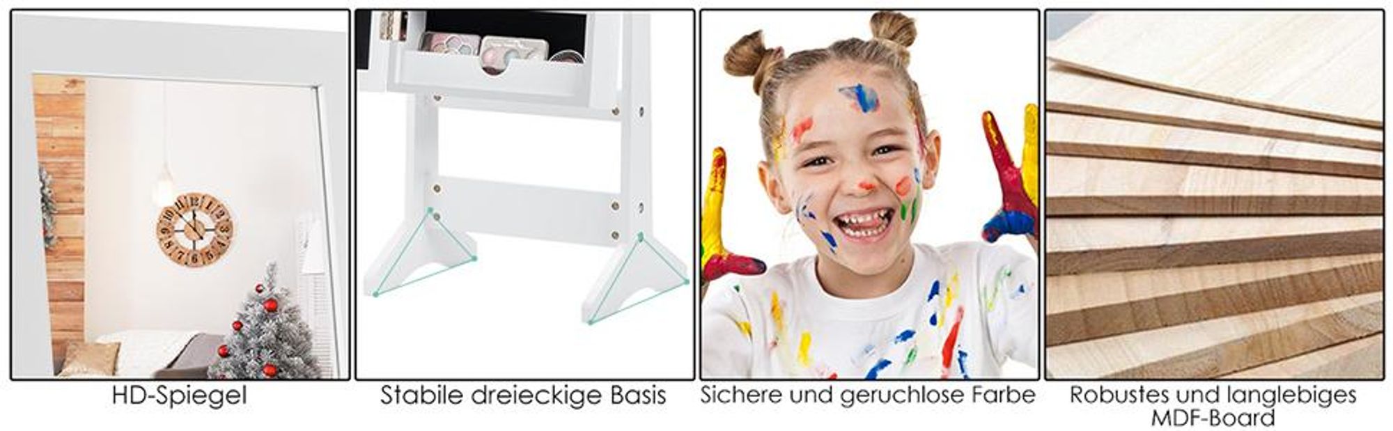 COSTWAY Schmuckschrank neigungsverstellbar, Schmuckregal mit Ganzkörperspiegel, Schmuck Spiegelschrank weiß