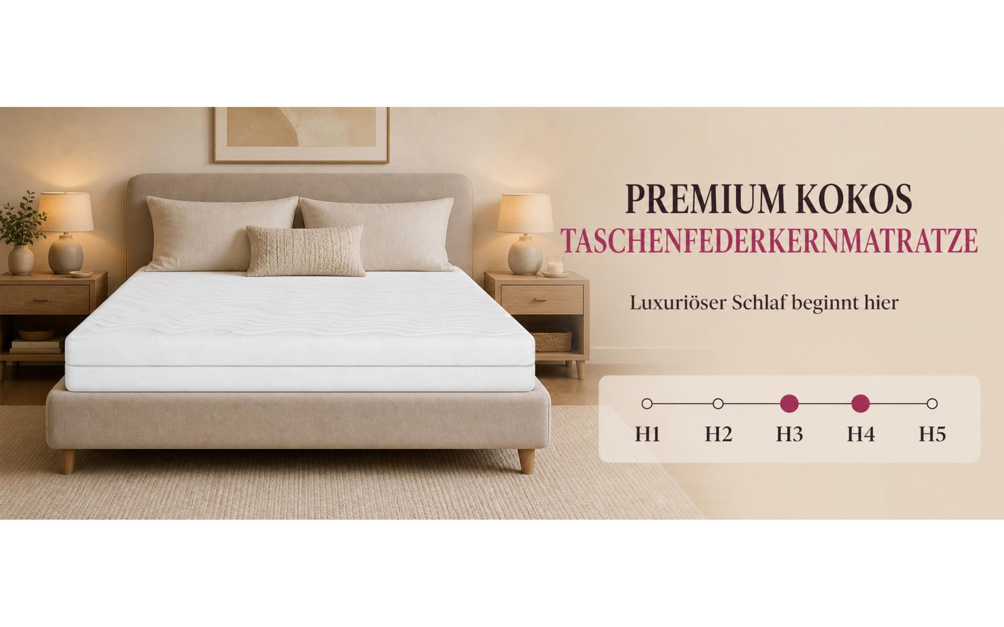MARPUR Taschenfederkernmatratze 120x200 Premium Kokos, 7 Zonen, H3/H4, Höhe 27 cm