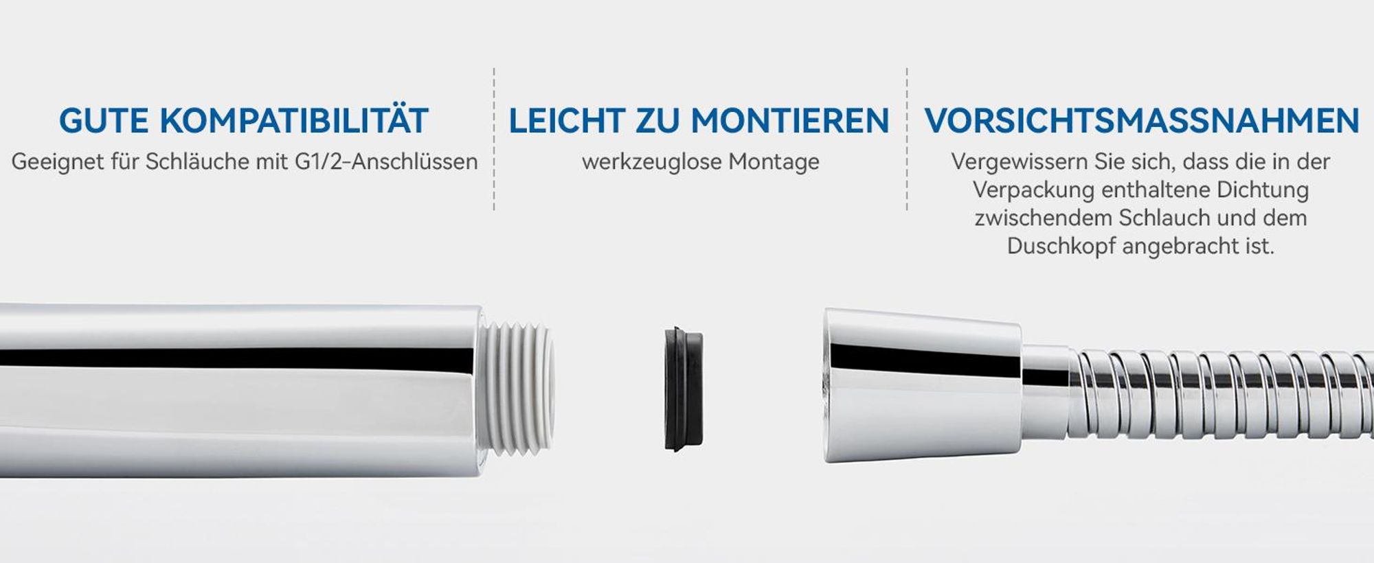 Auralum Handbrause Set mit 1,5m Schlauch, 3 Funktionen, Chrom & Schwarz, ABS, Silikondüsen, Duschkopf