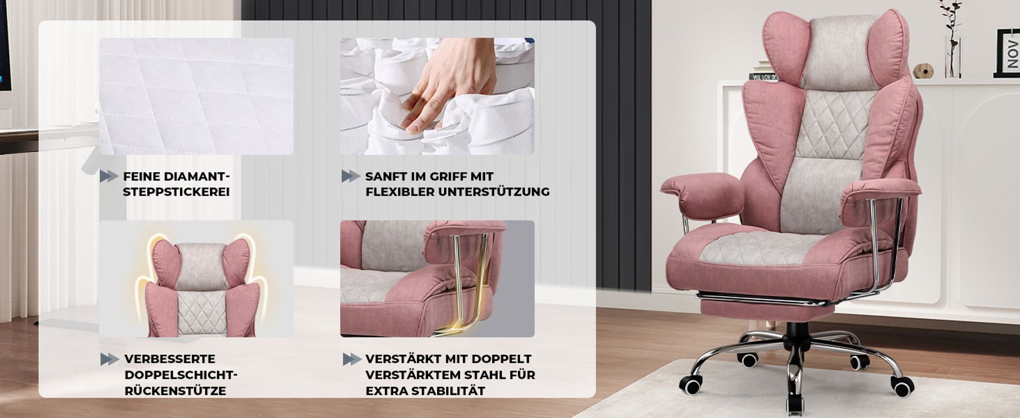 GTPLAYER Gaming Stuhl, Gamer Stuhl, Ergonomischer Bürostuhl mit Fußstütze verstellbare Lenden und Kopfkissen, Gaming Chair Gepolstert, Gaming Sessel