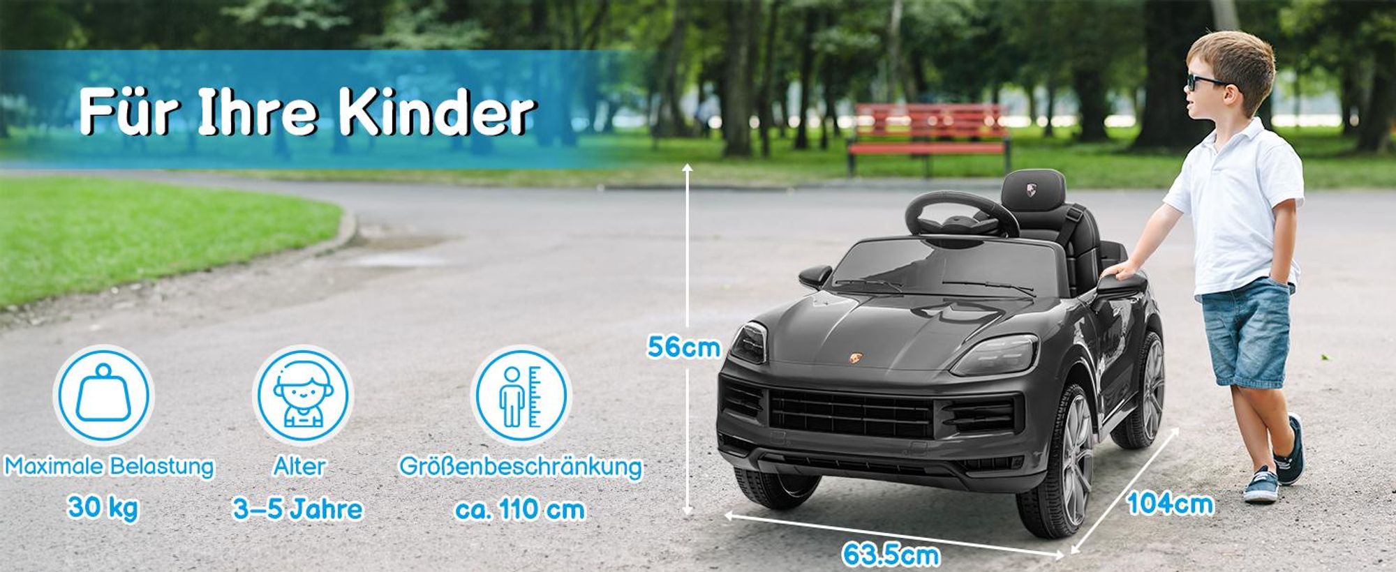 FCH Kinder Elektroauto 12V Kinderauto Elektrisch 2,4G-Fernbedienung, Porsche Cayenne Elektrofahrzeuge mit MP3, Musik, Hupe, LED-Leuchten (grau)