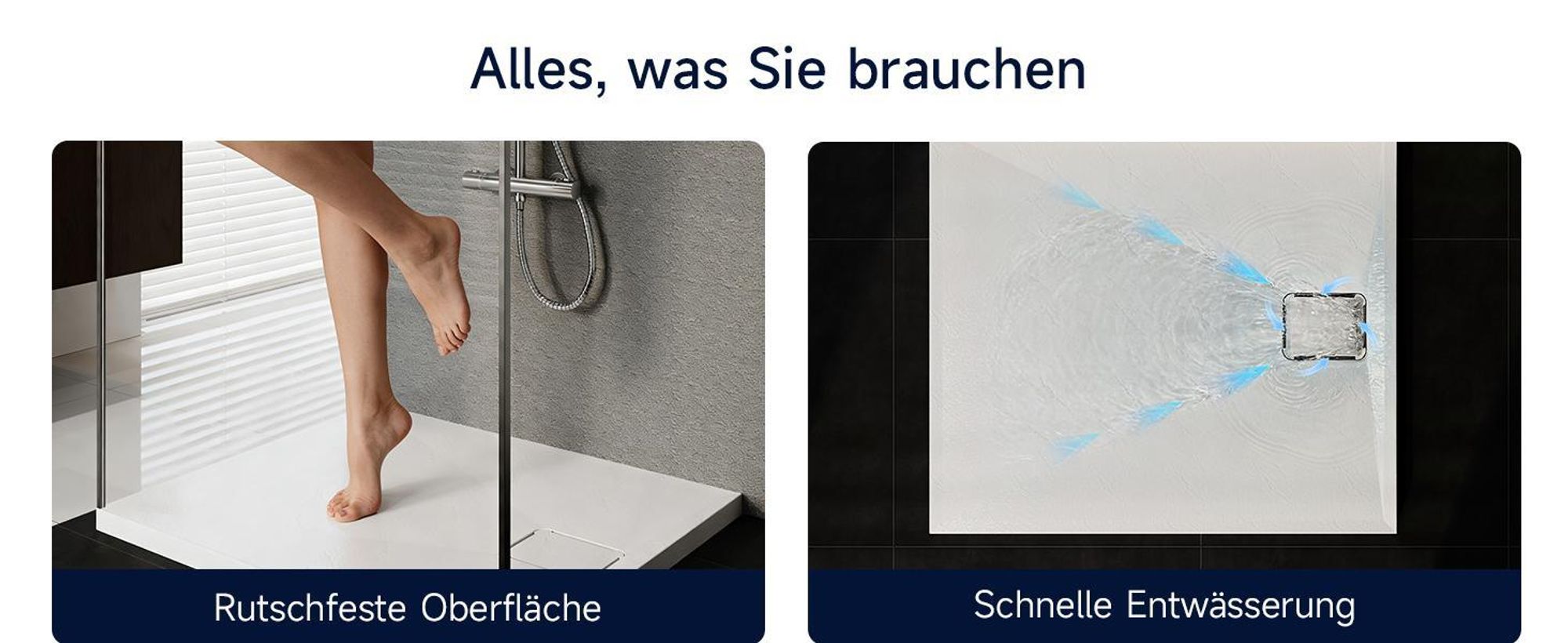 HOROW Rechteckig Duschwanne weiß struktur mit rutschhemmender Oberfläche - ohne. Ablassschraube - 3 Größen - 90 x 80 cm / 100 x 80 cm / 120 x 80 cm