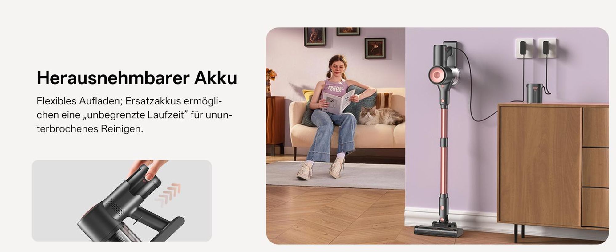 Akku-Hand-und Stielstaubsauger V10 Pro, Akkustaubsauger,45Min,50KPa, Staubsauger Kabellos, 5 in 1 Akku Staubsauger