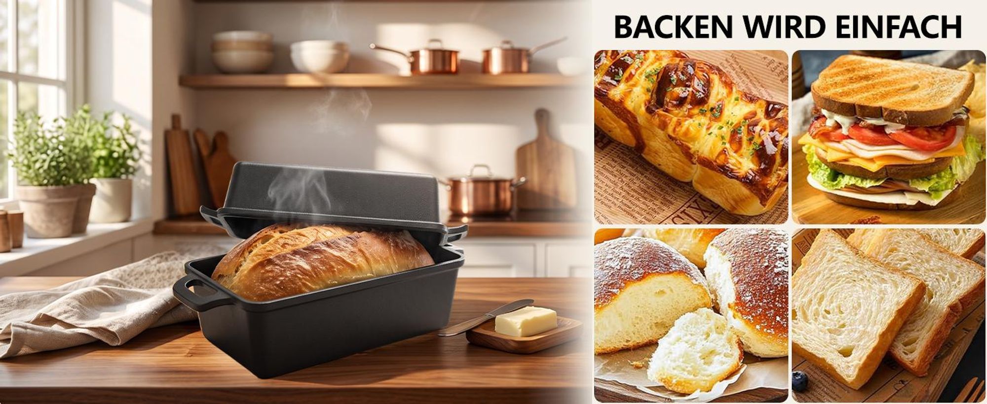 Gusseisen Brotbackform mit Deckel Ideal als Kastenform Toastbrot Brotform 28cm