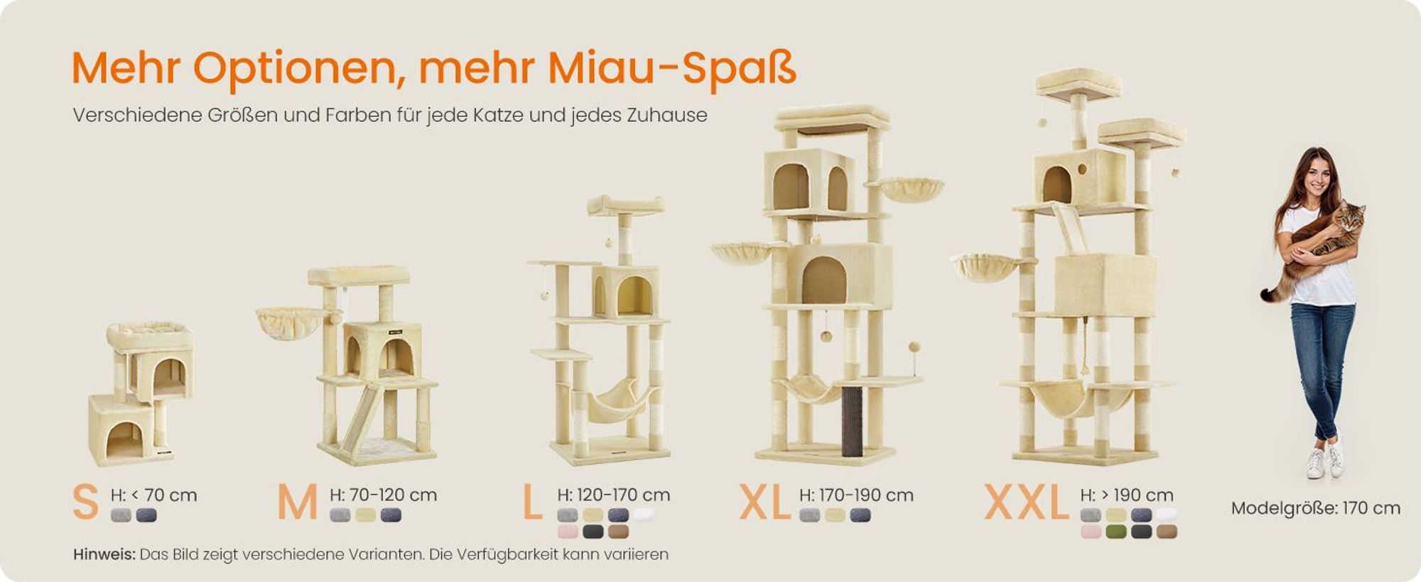 Feandrea Kratzbaum 206 cm, XXL, mit 13 Kratzsäulen, 2 Plattformen beige