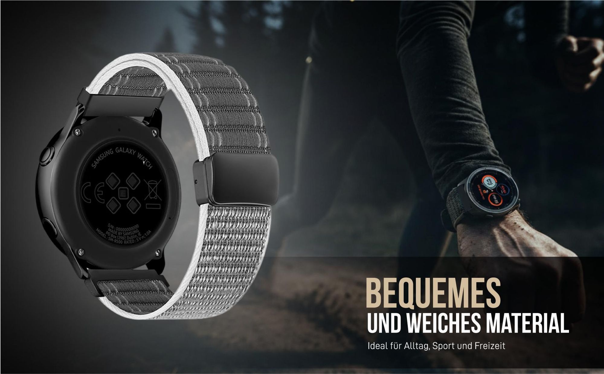 Graues Nylon Ersatzband für Samsung Galaxy Watch Active2 40mm