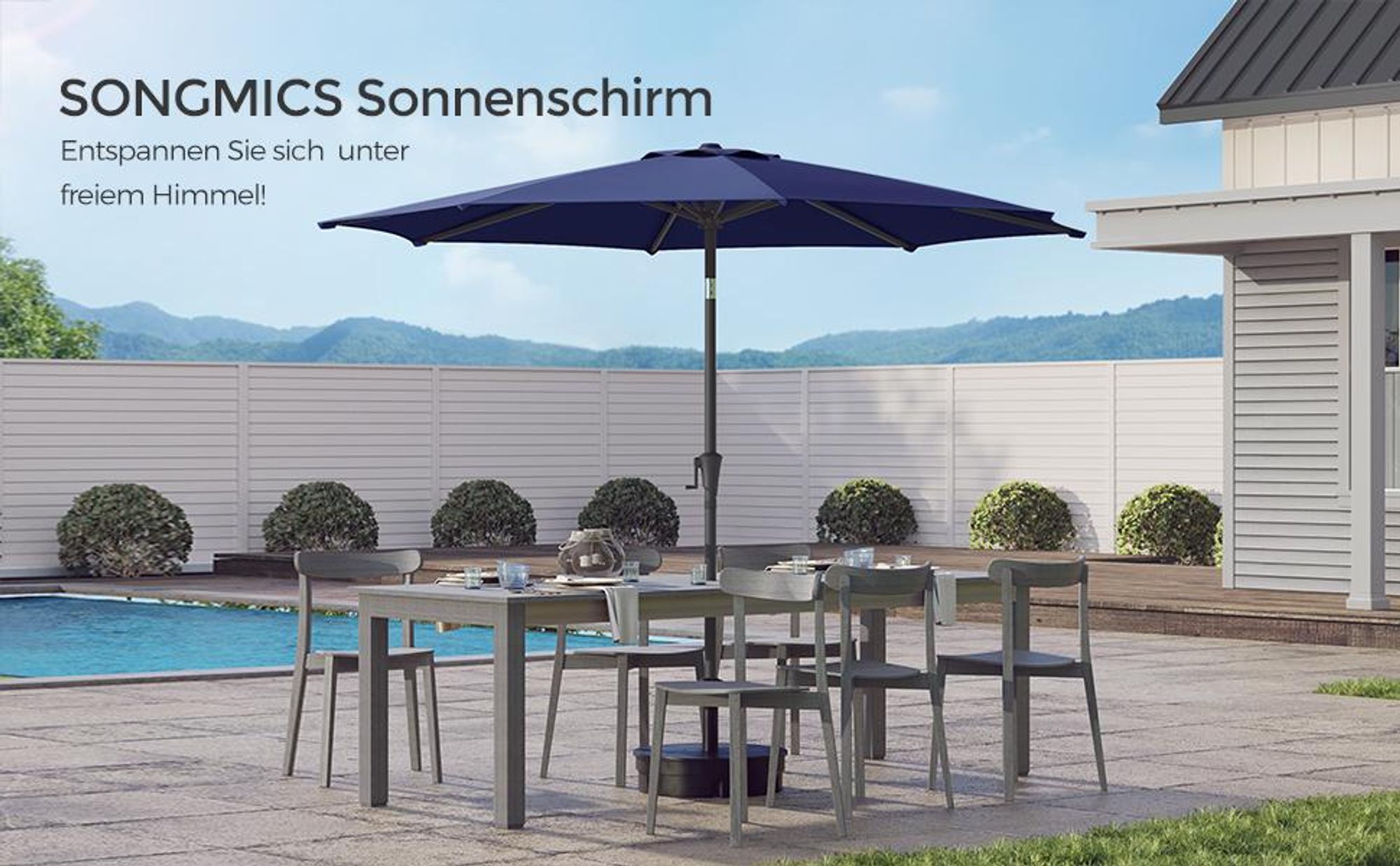 SONGMICS Sonnenschirm Ø300 cm UPF 50+ beidseitig um 30° knickbar
