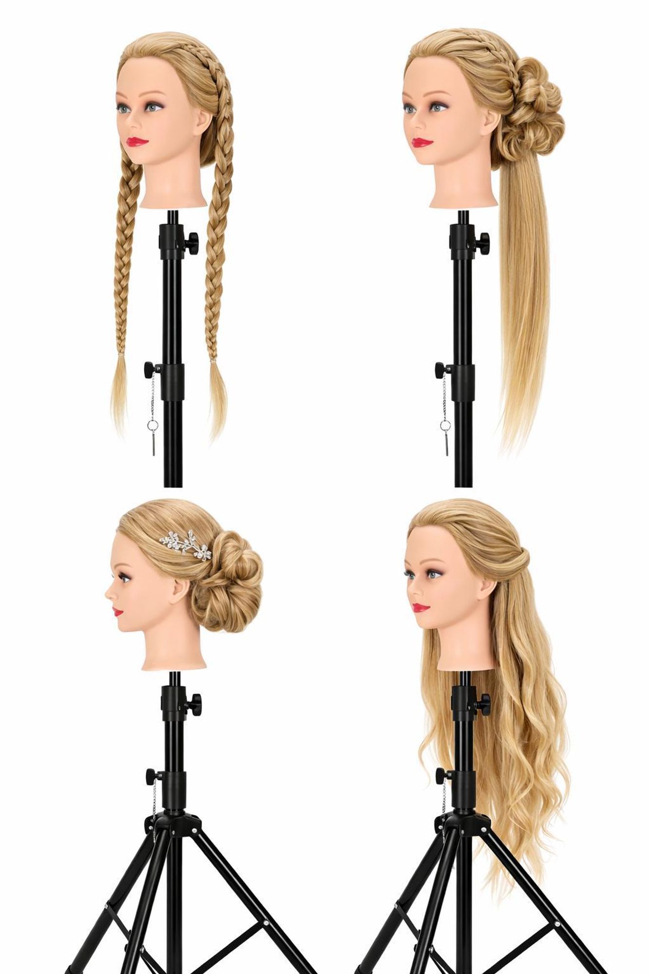 SassyGoods® Übungskopf Friseurkopf Stativ mit verstellbarer Klemme Halterung Stativ Mannequin Friseur Trainingskopf – 145 cm hoch – 360° drehbar