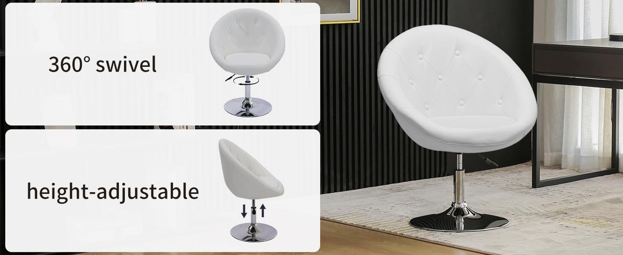Duhome klubové kreslo lounge chair výškovo nastaviteľné koktailové kreslo toaletné kreslo v imitácii kože, biele