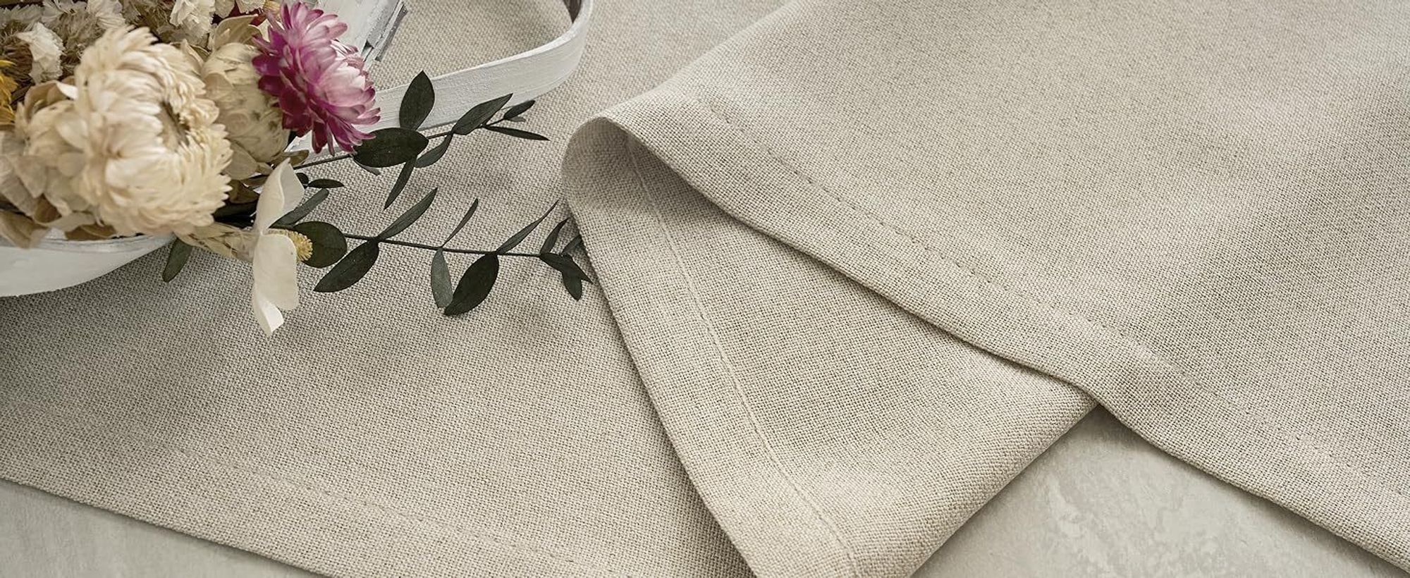 WOLTU Gardinen mit Ösen Leinenoptik Halbtransparent Voile Modern, 135x245cm Sand